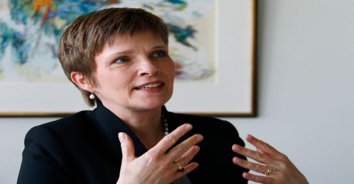 The new German central bank (Bundesbank) vice-president Claudia Buch speaks during a photocall