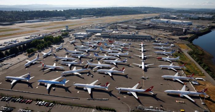 FILE PHOTO: Grounded Boeing 737 MAX aircraft are seen parked at Boeing Field in Seattle