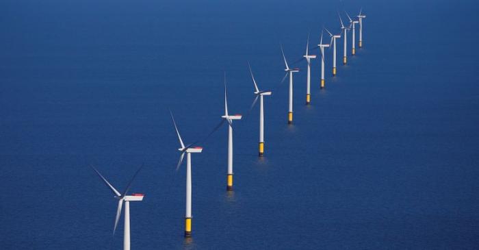 General view of the Walney Extension offshore wind farm operated by Orsted off the coast of