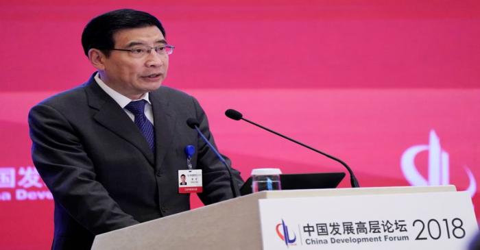 China's Minister of Industry and Information Technology Miao Wei speaks at the annual session