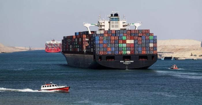 FILE PHOTO: Container ship RDO Concord sails through the Suez Canal