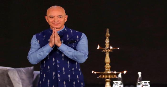 Jeff Bezos, founder of Amazon, attends a company event in New Delhi