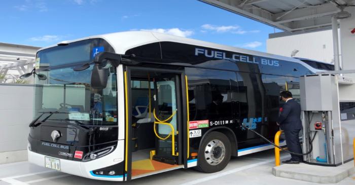 A general view shows Toyosu Hydrogen Station, newly-opened hydrogen refuelling station operated