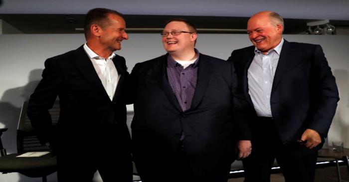 Ford President and CEO Jim Hackett and Volkswagen AG CEO Dr. Herbert Diess at a news conference