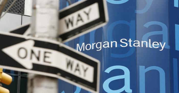 FILE PHOTO: A street sign stands near the Morgan Stanley worldwide headquarters building in New