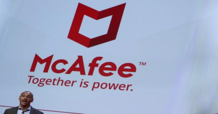FILE PHOTO: McAfee CEO Young delivers a keynote speech at the Mobile World Congress in