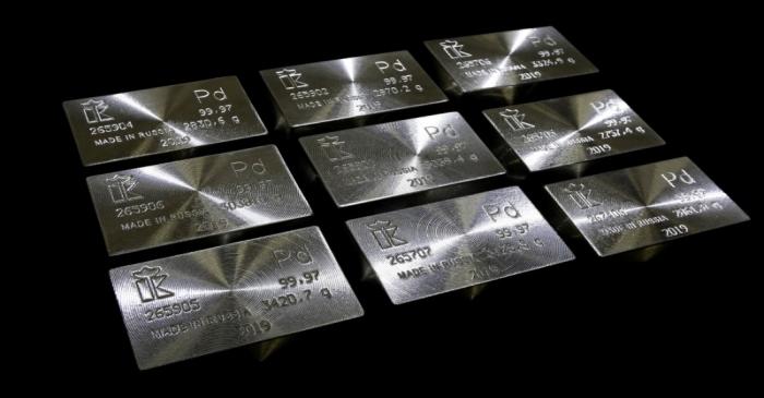 Ingots of 99.97 percent pure palladium are stored at a plant of Krastsvetmet in Krasnoyarsk