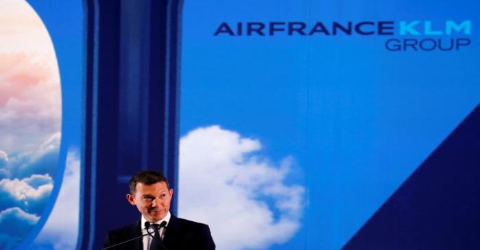 FILE PHOTO: Benjamin Smith, CEO of Air France-KLM, speaks during a ceremony for the first