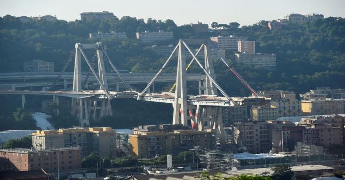 FILE PHOTO: General view of Morandi Bridge, before controlled explosions will demolish two of