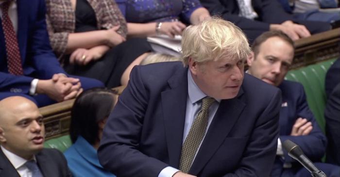 Britain's Prime Minister Boris Johnson speaks during the weekly question time debate in