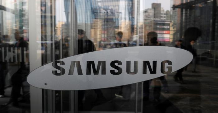 The logo of Samsung Electronics is seen at its office building in Seoul