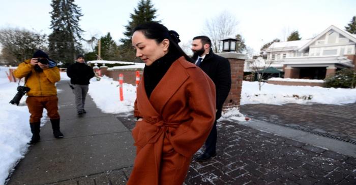 Huawei Chief Financial Officer Meng Wanzhou leaves her home to attend a case management