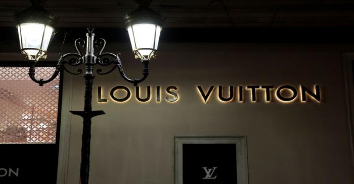 The logo of Louis Vuitton is seen at a store in Nice