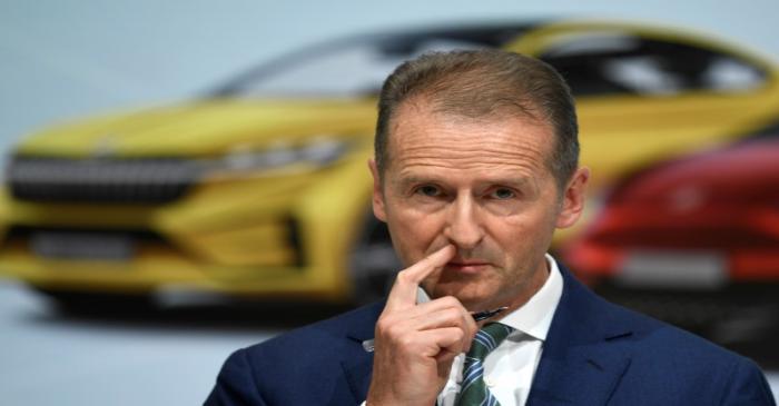 Volkswagen CEO, Herbert Diess, addresses the media after a supervisory board meeting at the