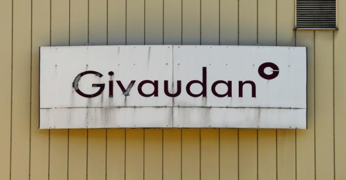 Logo of Givaudan, the world's biggest fragrance and flavours maker is seen in Kemptthal