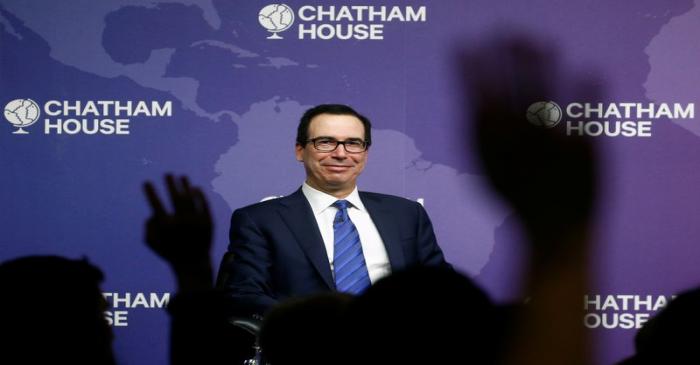 U.S. Treasury Secretary Steven Mnuchin takes part in a Q&A session at Chatham House in London