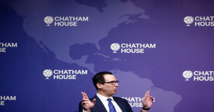 U.S. Treasury Secretary Steven Mnuchin speaks at Chatham House in London