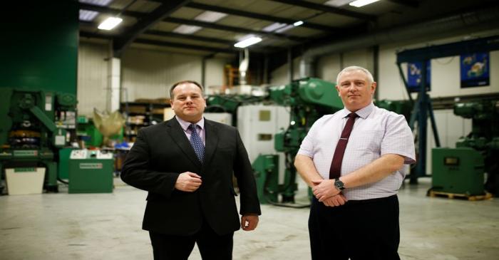 Managing Director of Bruderer Uk Ltd Adrian Haller and Service Manager Mark Crawford pose at