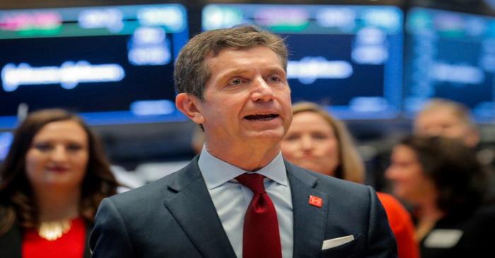 FILE PHOTO: Alex Gorsky, Chairman and CEO of Johnson & Johnson, celebrates the 75th anniversary
