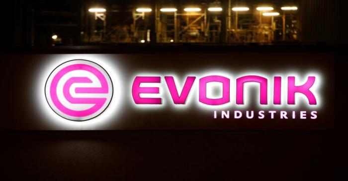 FILE PHOTO: The logo of German specialty chemical company Evonik Industries AG is pictured at