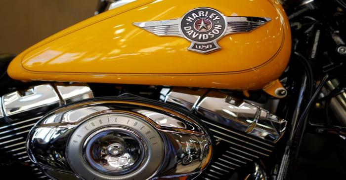 FILE PHOTO: A Harley-Davidson motorcycle fuel tank and engine are seen in Frederick Maryland