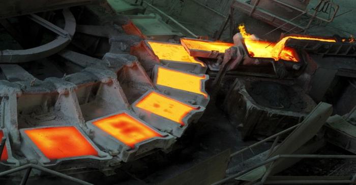 The cathode manufacturing process is pictured inside a plant at the copper smelter of Codelco