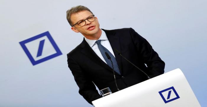 Christian Sewing, CEO of Deutsche Bank AG, addresses the media during the bank's annual news