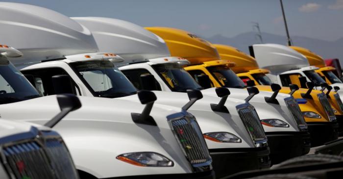 FILE PHOTO: Trucks are parked at a yard of the manufacturing plant of International brand