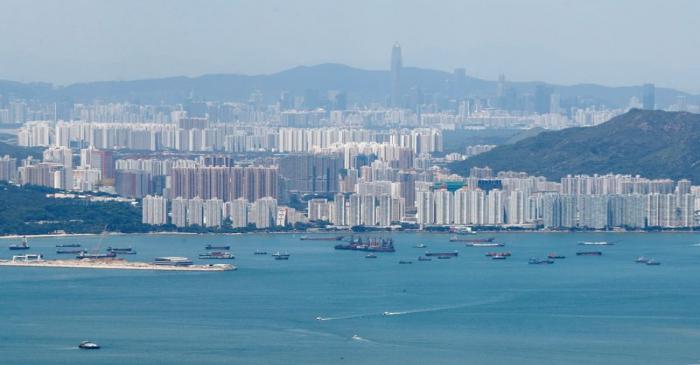 A general view of the skyline of Hong Kong island from Lantau Island