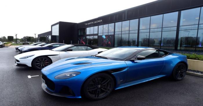 Aston Martin Lagonda cars parked outside the new factory at Saint Athan