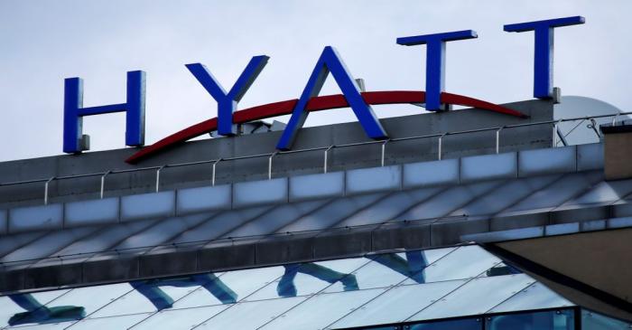 FILE PHOTO:  Company's logo is seen on Ararat Park Hyatt Moscow hotel in central Moscow