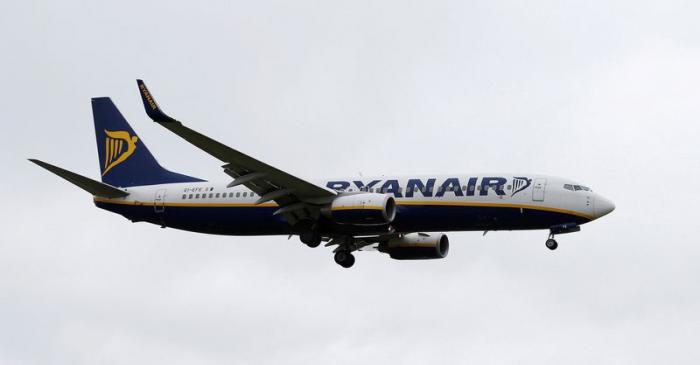 FILE PHOTO:  A Ryanair aircraft lands at Manchester Airport in Manchester