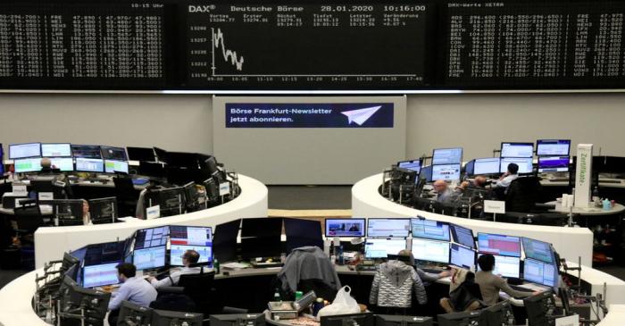 FILE PHOTO:  The German share price index DAX graph is pictured at the stock exchange in