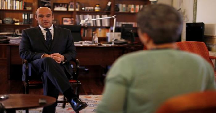 Portugal's Economy Minister Pedro Siza Vieira speaks during an interview with Reuters in Lisbon