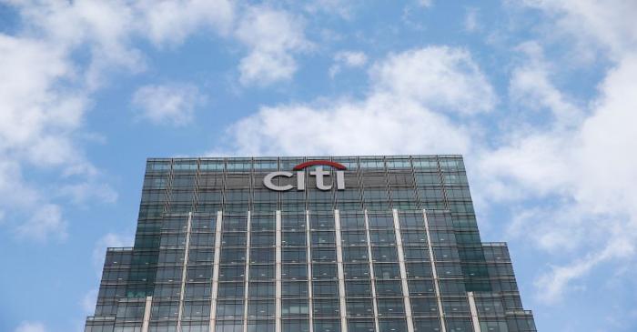 A Citigroup office is seen at Canary Wharf  in London