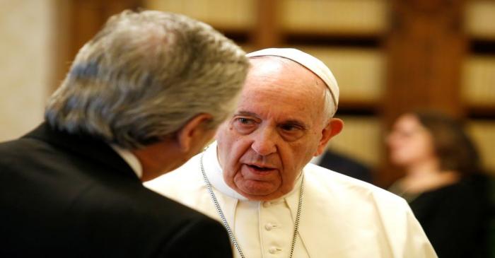 FILE PHOTO: Pope Francis meets Argentina's President Alberto Fernandez during a private