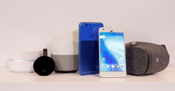 FILE PHOTO: Google products on display during the presentation of new Google hardware in San