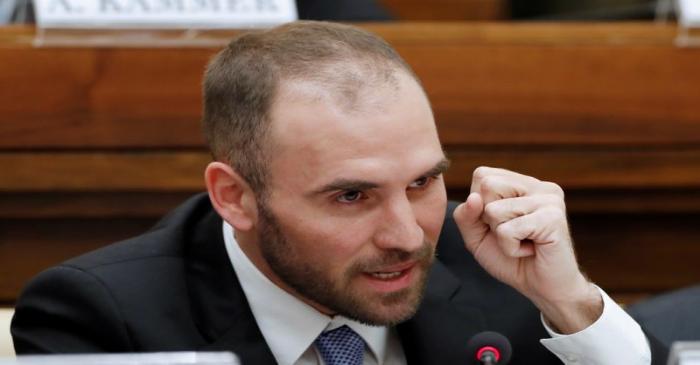 Argentina's Economy Minister Martin Guzman gestures during a conference hosted by the Vatican