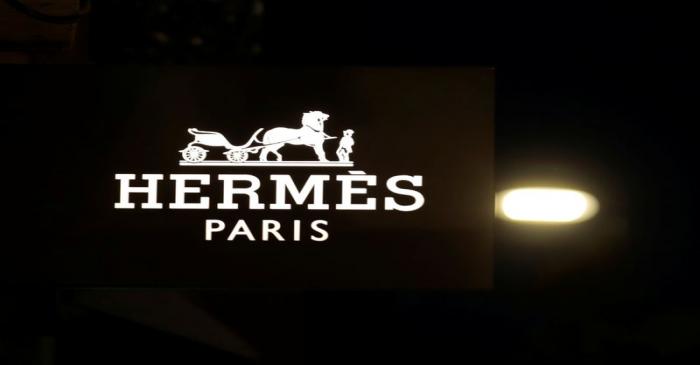 The logo of Hermes is seen at a store in Nice