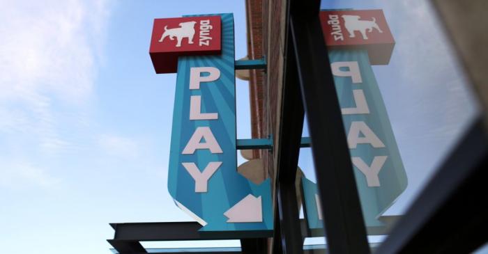 The Zynga logo is pictured at the company's headquarters in San Francisco