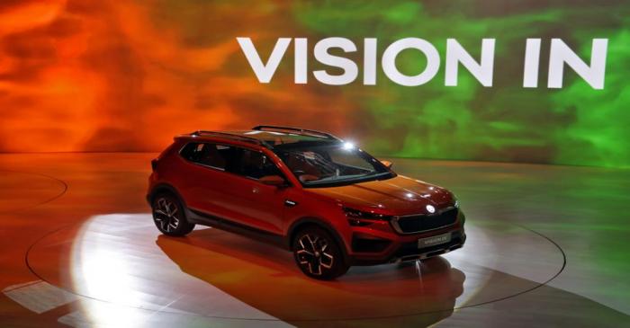 Skoda VISION IN car is on display after it was unvield at an event in New Delhi