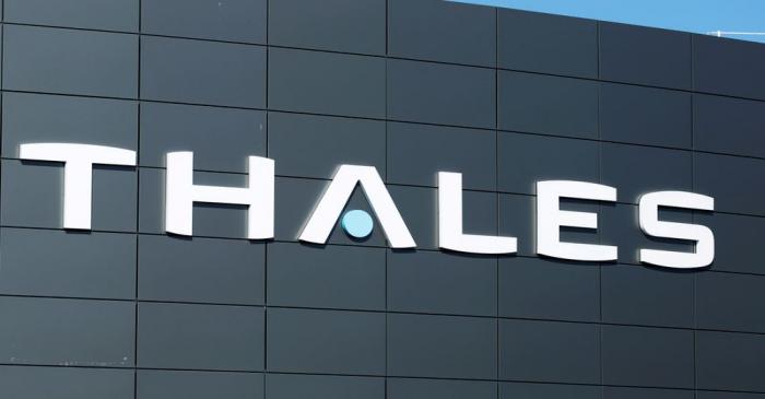 FILE PHOTO: The logo of French defence and electronics group Thales is seen at the company's