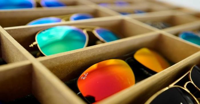 Sunglasses from Ray Ban are on display at an optician shop in Hanau