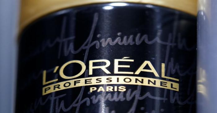The logo of French cosmetics group L'Oreal is pictured in a retail store in Bordeaux