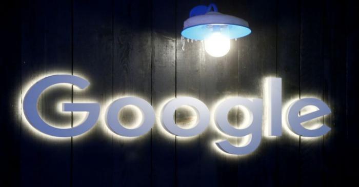 Logo of Google is seen in Davos