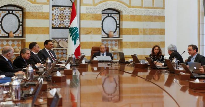 Lebanon's President Michel Aoun heads a cabinet meeting at the presidential palace in Baabda