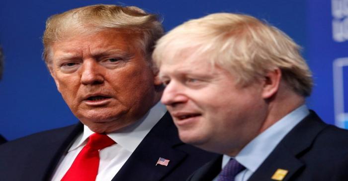 FILE PHOTO: Britain's Prime Minister Boris Johnson welcomes U.S. President Donald Trump at the