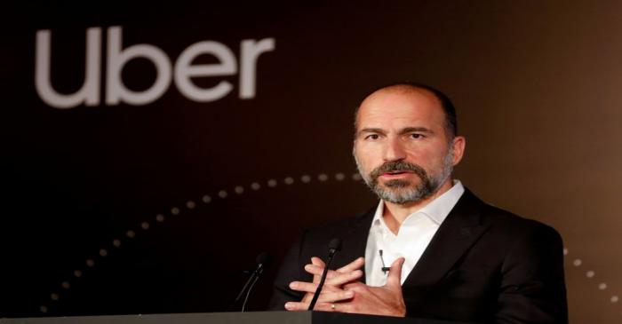 FILE PHOTO: Uber CEO Dara Khosrowshahi speaks to the media at an event in New Delhi