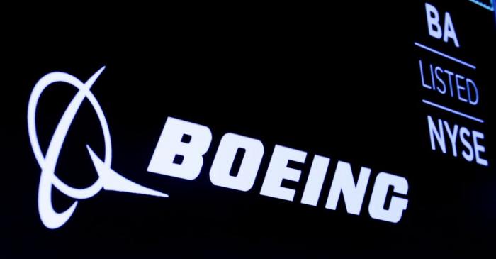 FILE PHOTO: The Boeing logo is displayed on a screen at the NYSE in New York