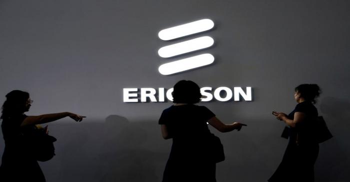 FILE PHOTO: An Ericsson logo is pictured at Mobile World Congress (MWC) in Shanghai